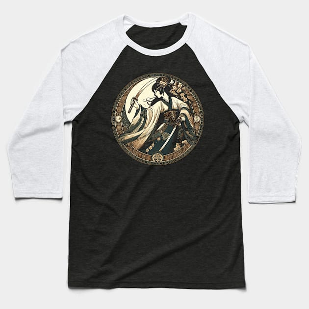 Warrior Princess - Chinese Swordswoman Art Deco Style Baseball T-Shirt by RCDBerlin